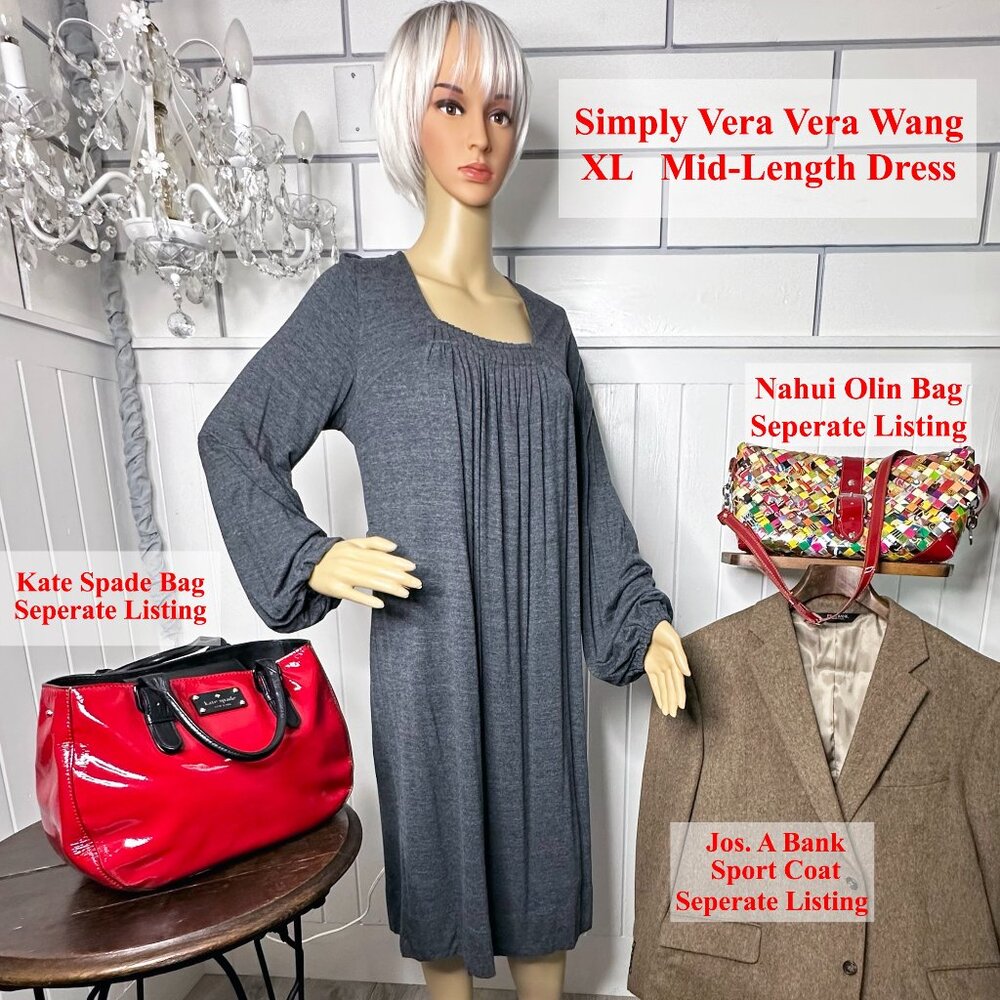 Ladies Simply Vera Vera Wang smocked Bodice dress with long Lantern sleeves  XL